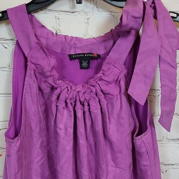 Banana Republic Petite 00P Tie Neck SILK Purple Party Dress Sleeveless Shift - Picture 5 of 10